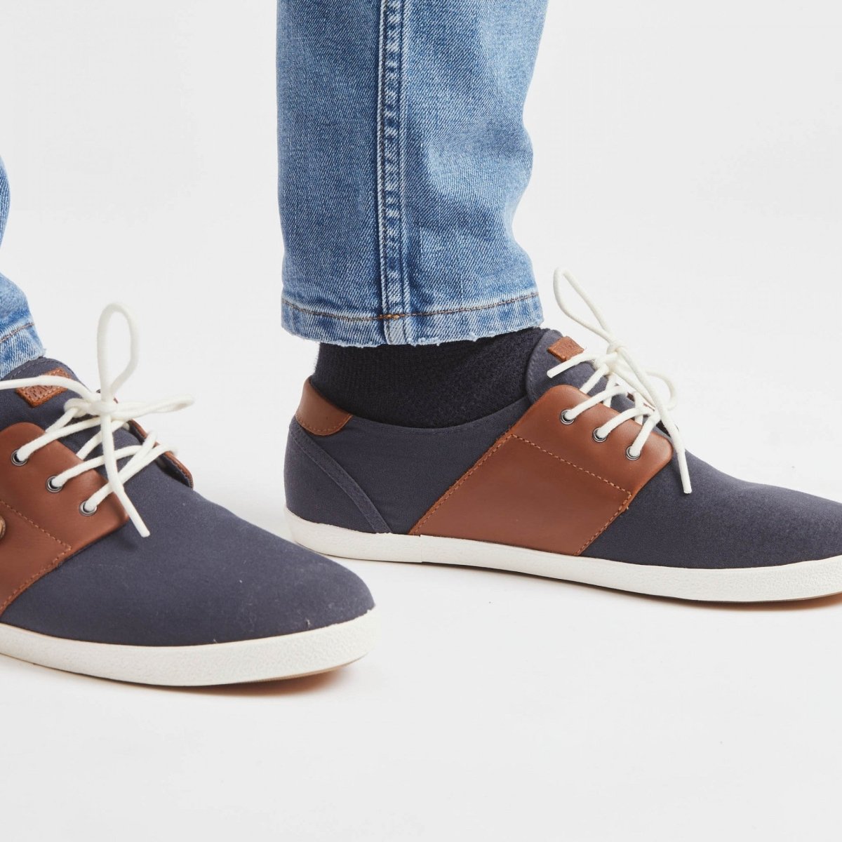 Cypress - Navy and Tawny Cotton and Leather Trainer - Good Chic