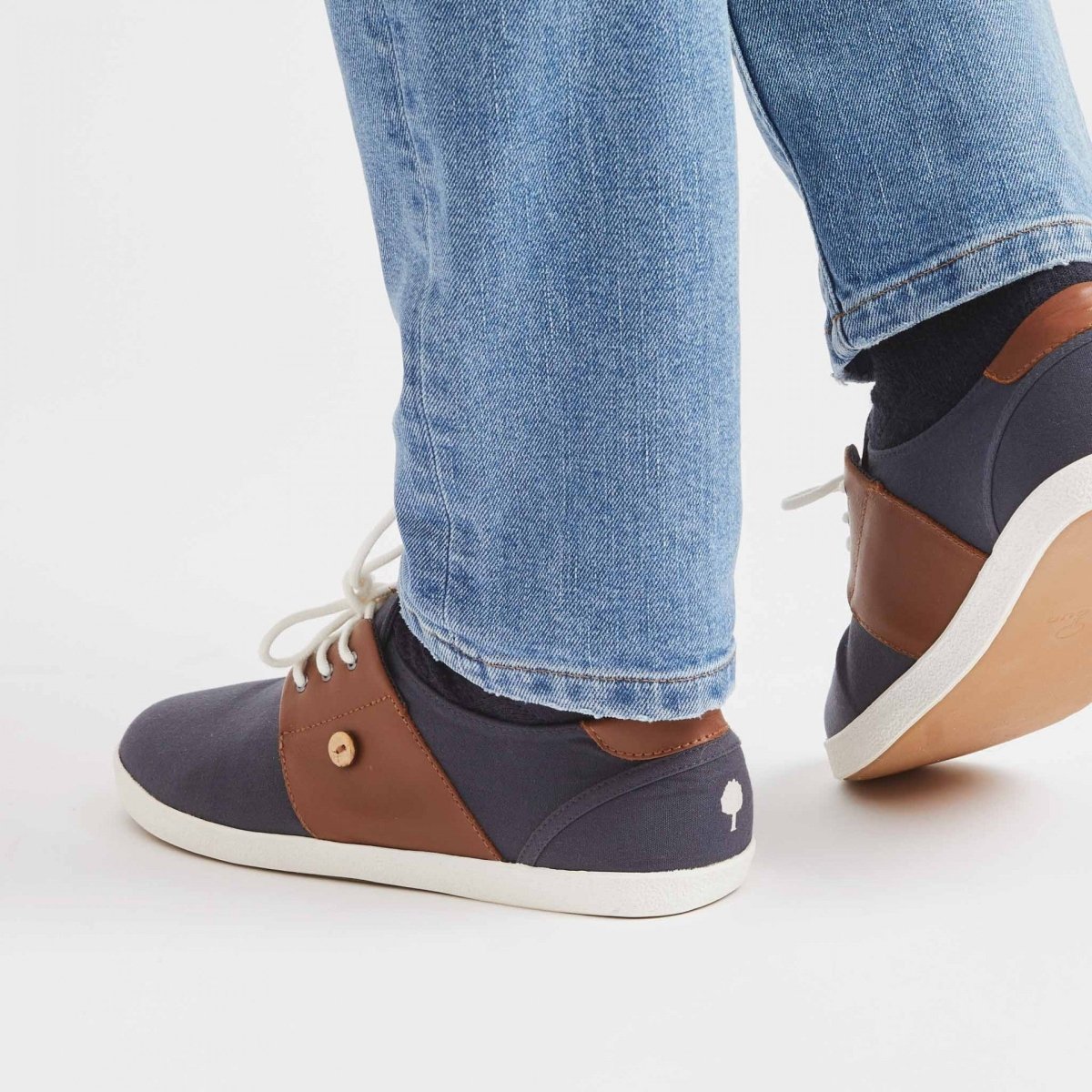 Cypress - Navy and Tawny Cotton and Leather Trainer - Good Chic