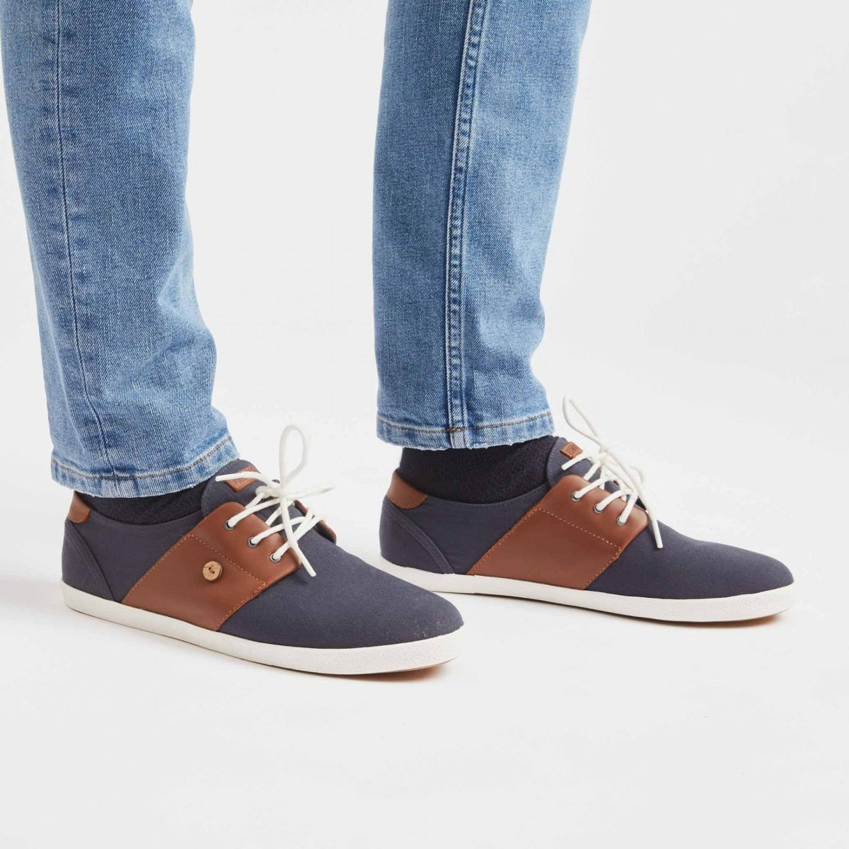 Cypress - Navy and Tawny Cotton and Leather Trainer - Good Chic
