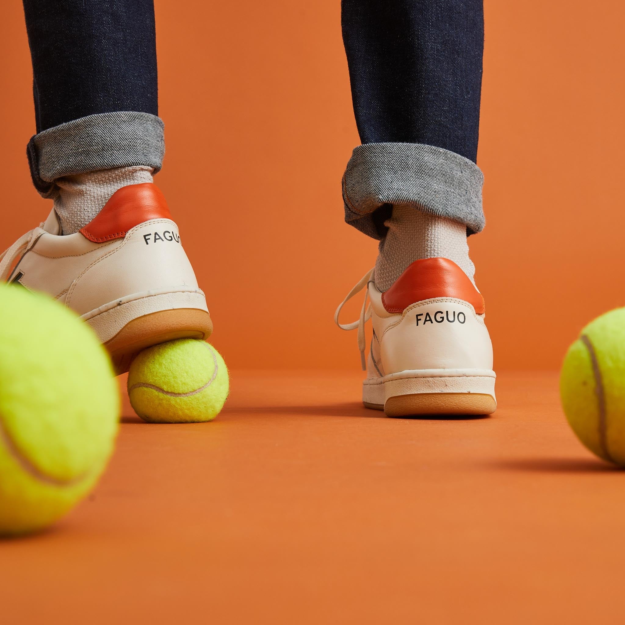 Faguo - Alder Ecru & Orange Sneakers in Recycled Tennis Balls - The Good Chic