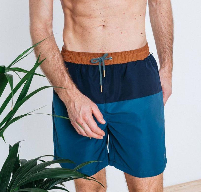 FAGUO men swimsuit blue and brown on model