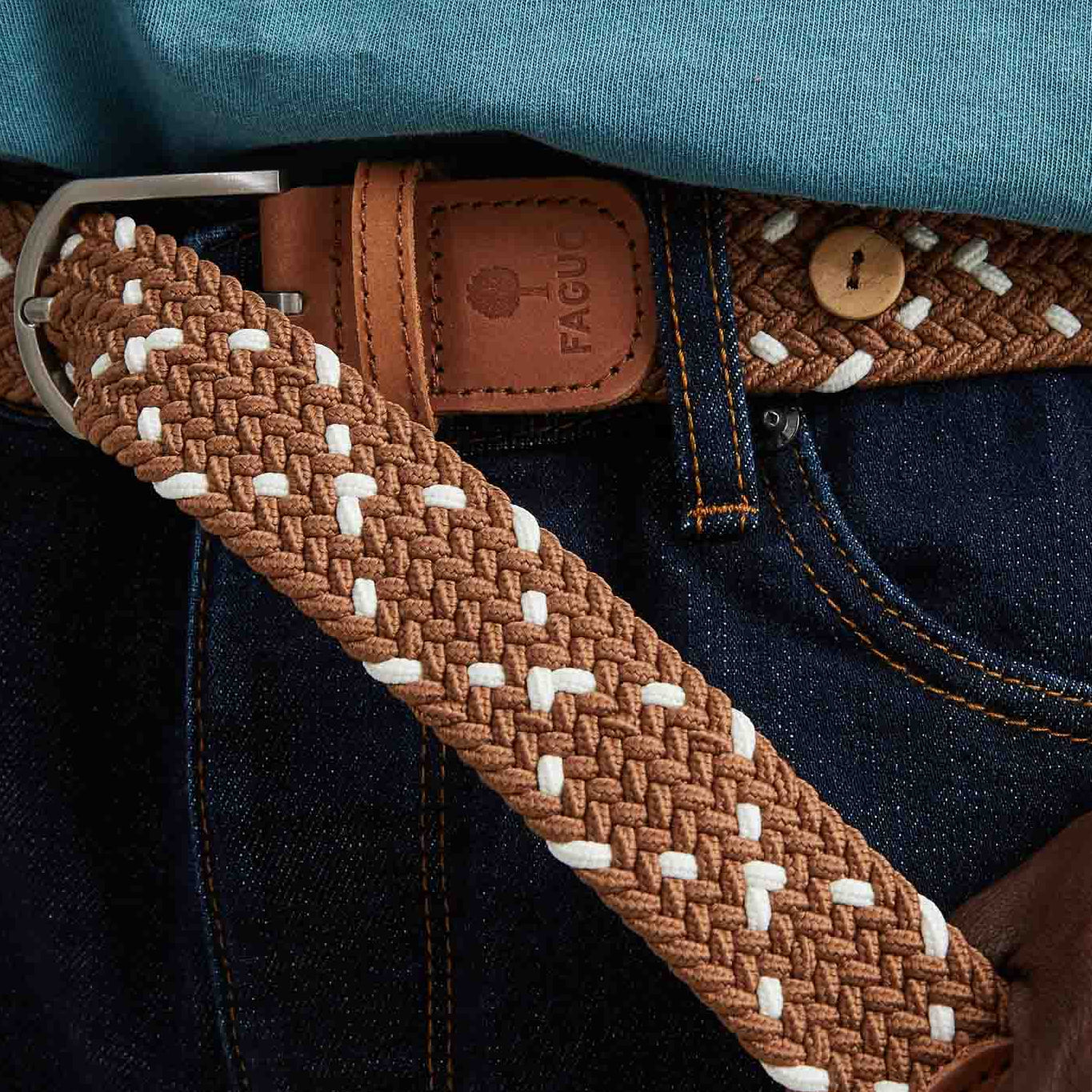 Faguo - Camel & Cream belt in recycled polyester - The Good Chic