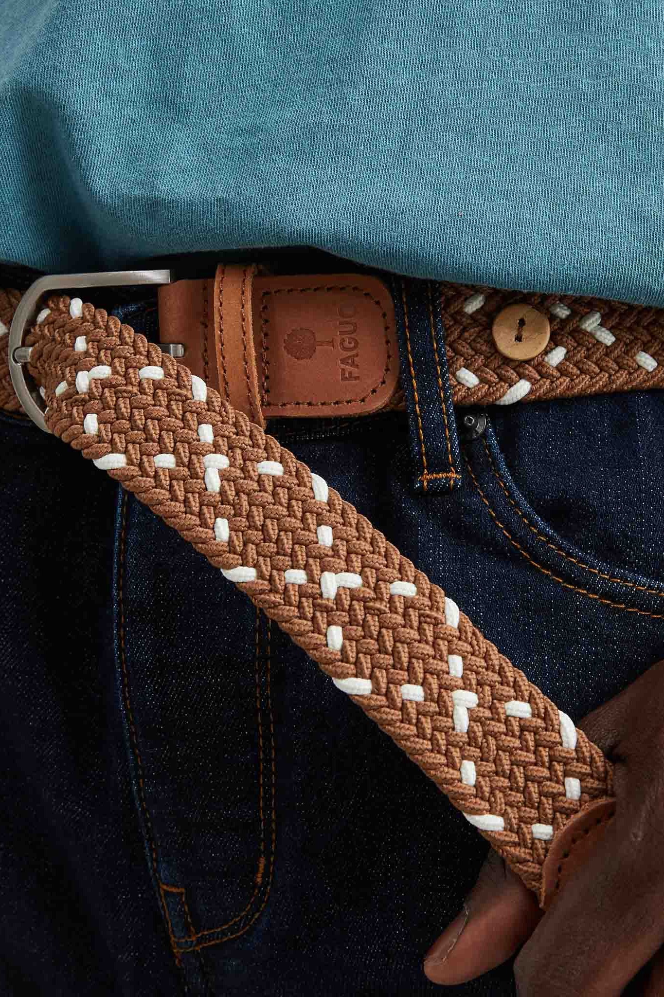Faguo - Camel & Cream belt in recycled polyester - The Good Chic