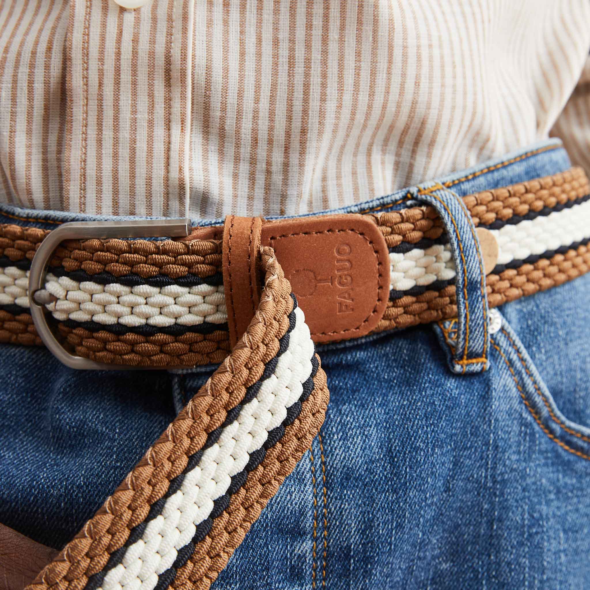 Faguo - Camel & White belt in recycled polyester - The Good Chic