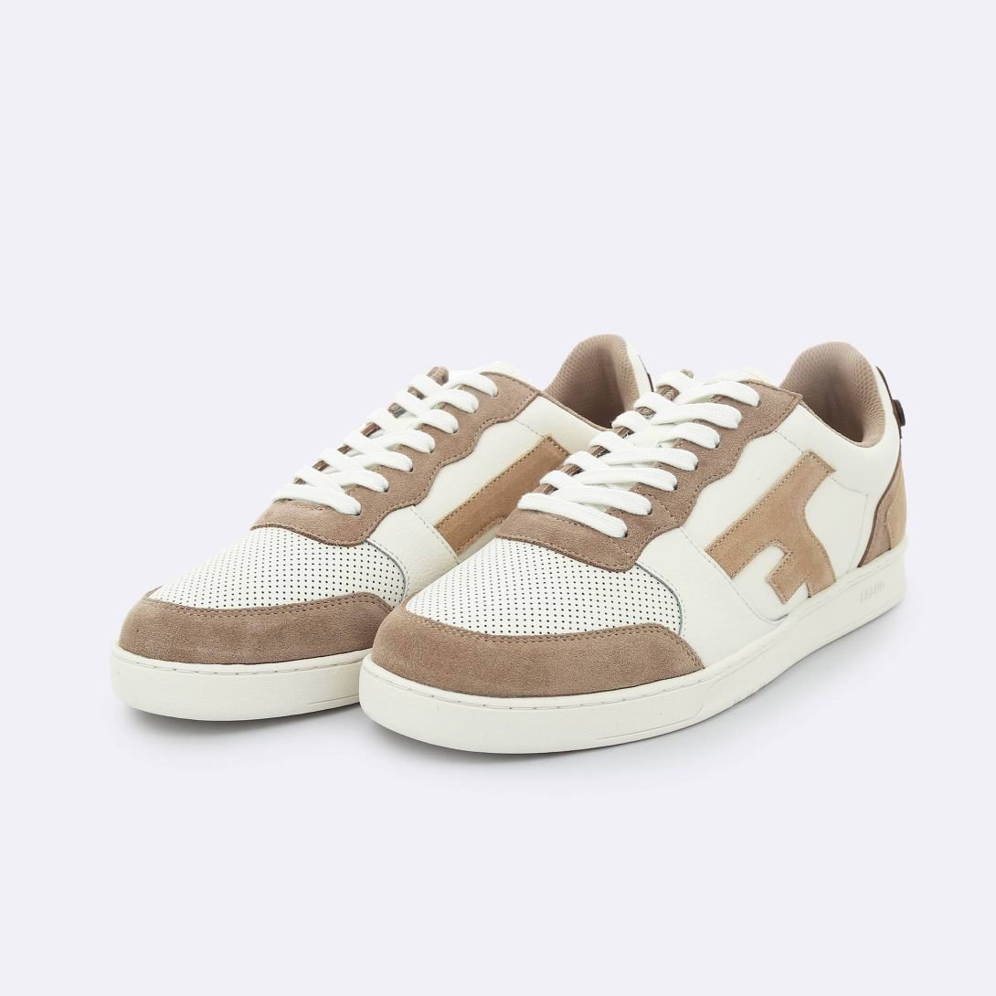 Faguo - Cream and Sand Sneakers in Leather and Recycled Polyester - Hazel - The Good Chic