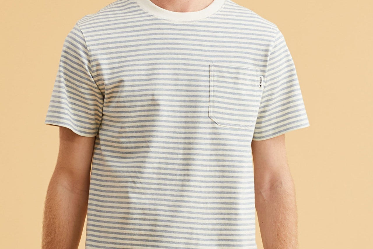 Faguo - Ecru & Blue t-shirt in recycled cotton & linen - Migne - The Good Chic