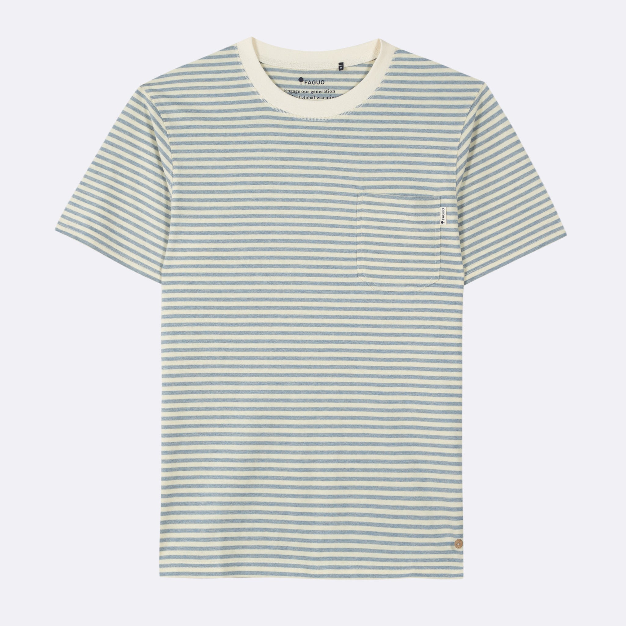 Faguo - Ecru & Blue t-shirt in recycled cotton & linen - Migne - The Good Chic