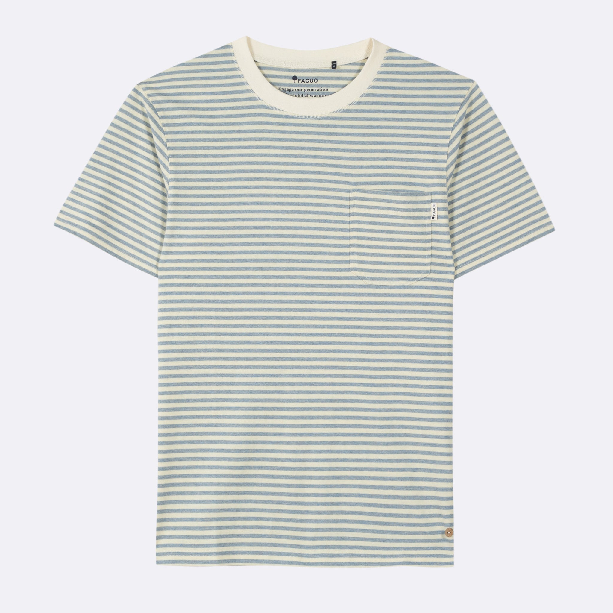 Faguo - Ecru & Blue t-shirt in recycled cotton & linen - Migne - The Good Chic