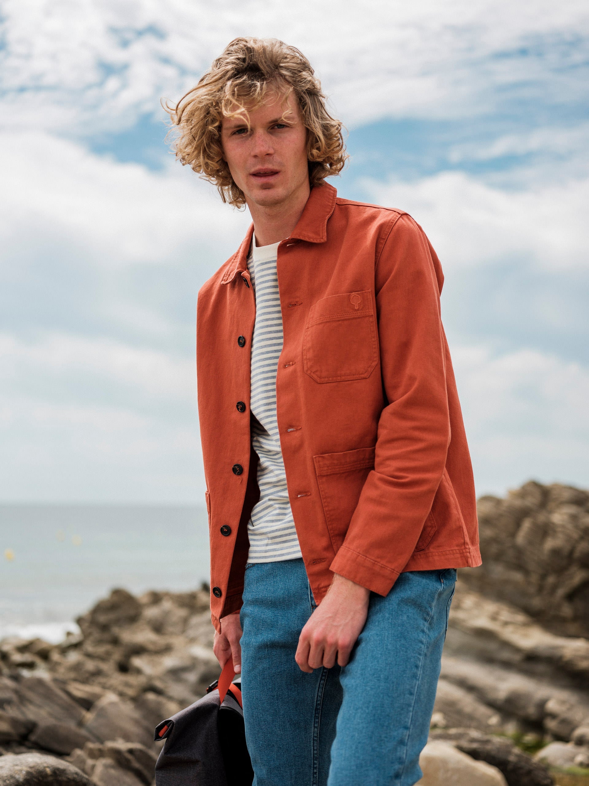 Faguo - Ecru & Blue t-shirt in recycled cotton & linen - Migne - The Good Chic