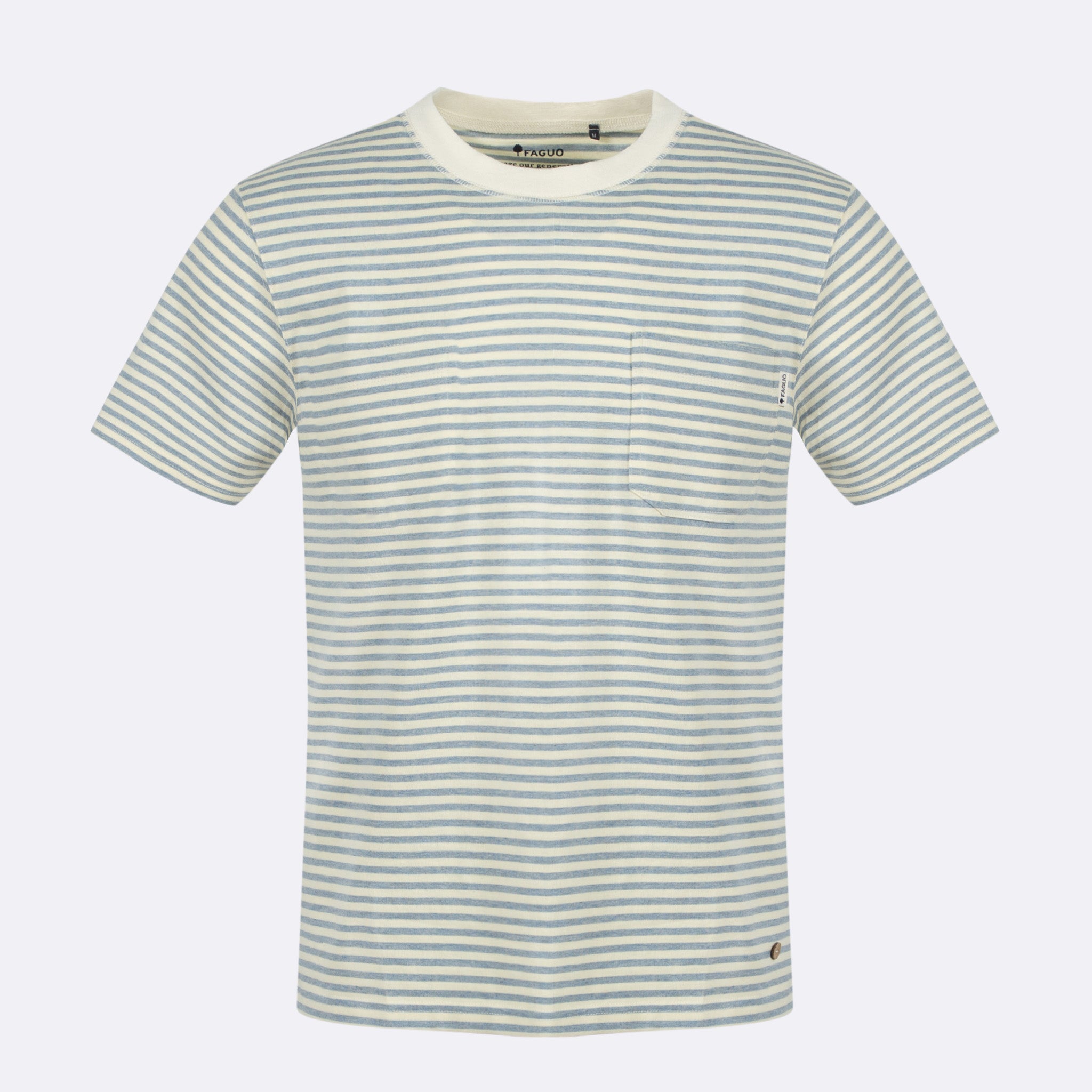 Faguo - Ecru & Blue t-shirt in recycled cotton & linen - Migne - The Good Chic