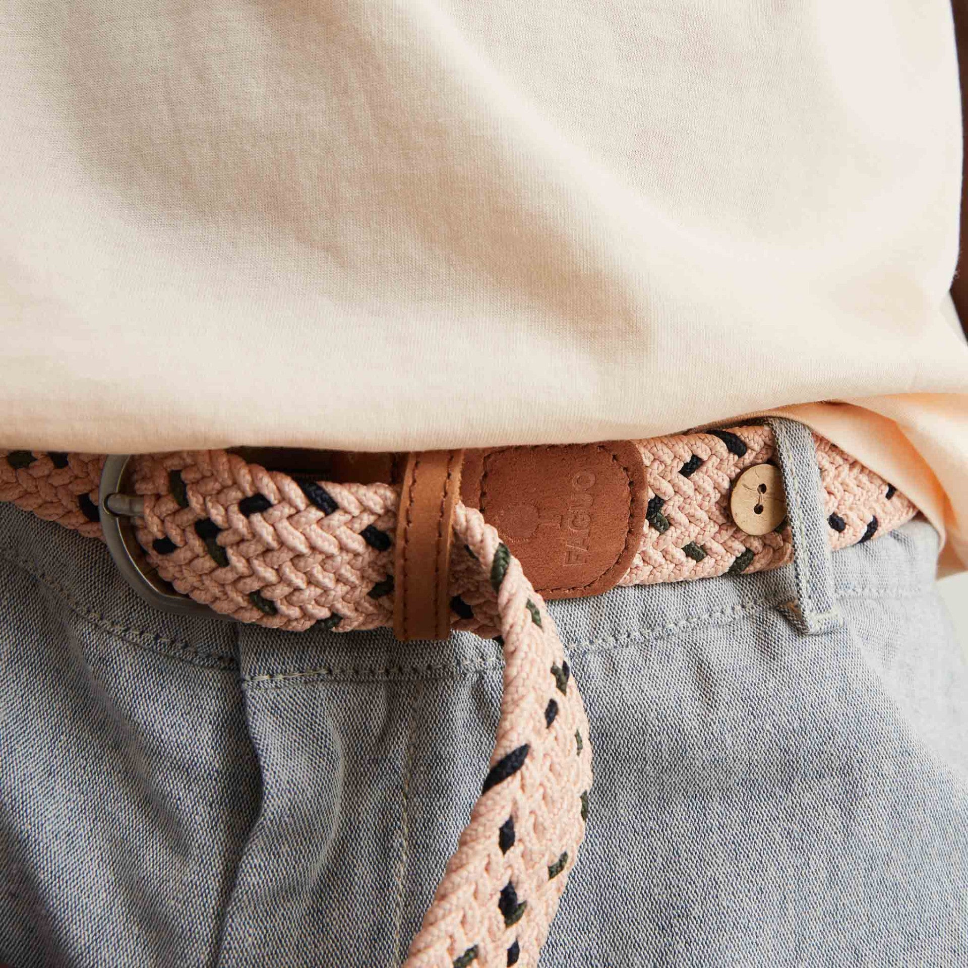 Faguo - Light Pink & Kaki belt in recycled polyester - The Good Chic