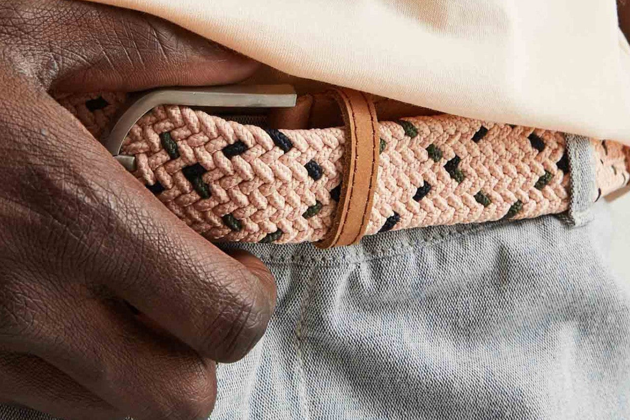 Faguo - Light Pink & Kaki belt in recycled polyester - The Good Chic