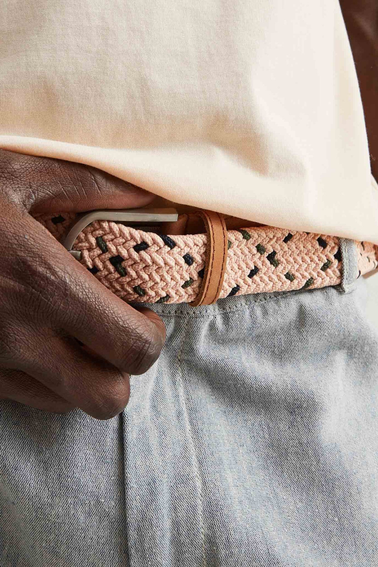 Faguo - Light Pink & Kaki belt in recycled polyester - The Good Chic