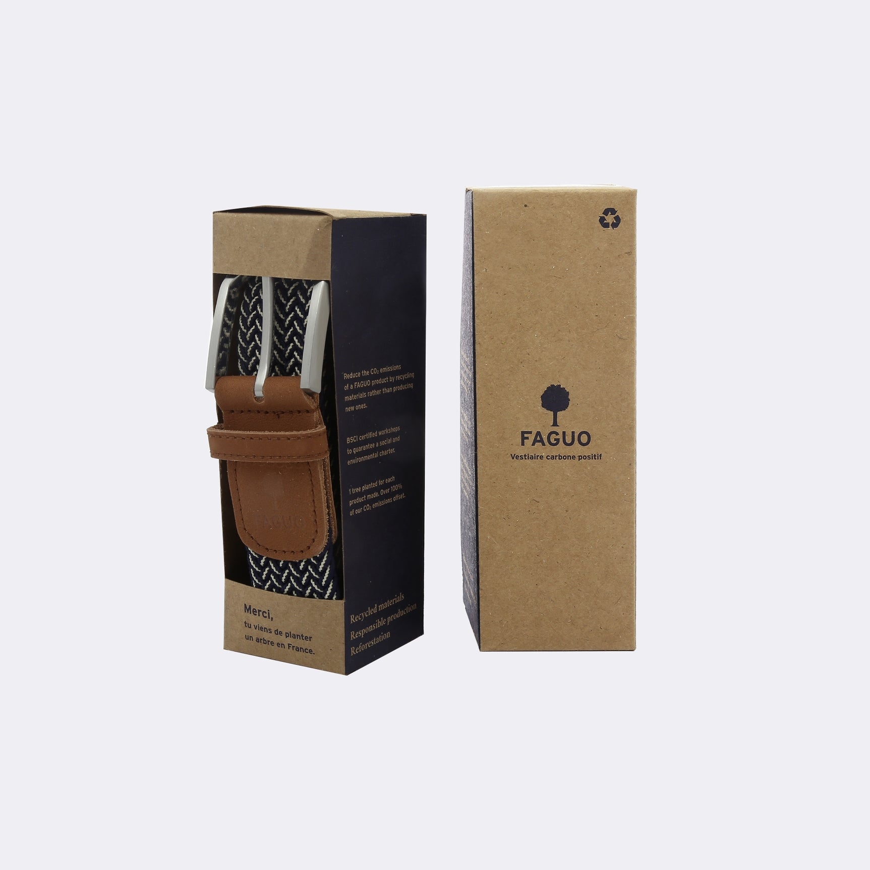 Faguo - Navy belt with beige pattern in recycled polyester - The Good Chic