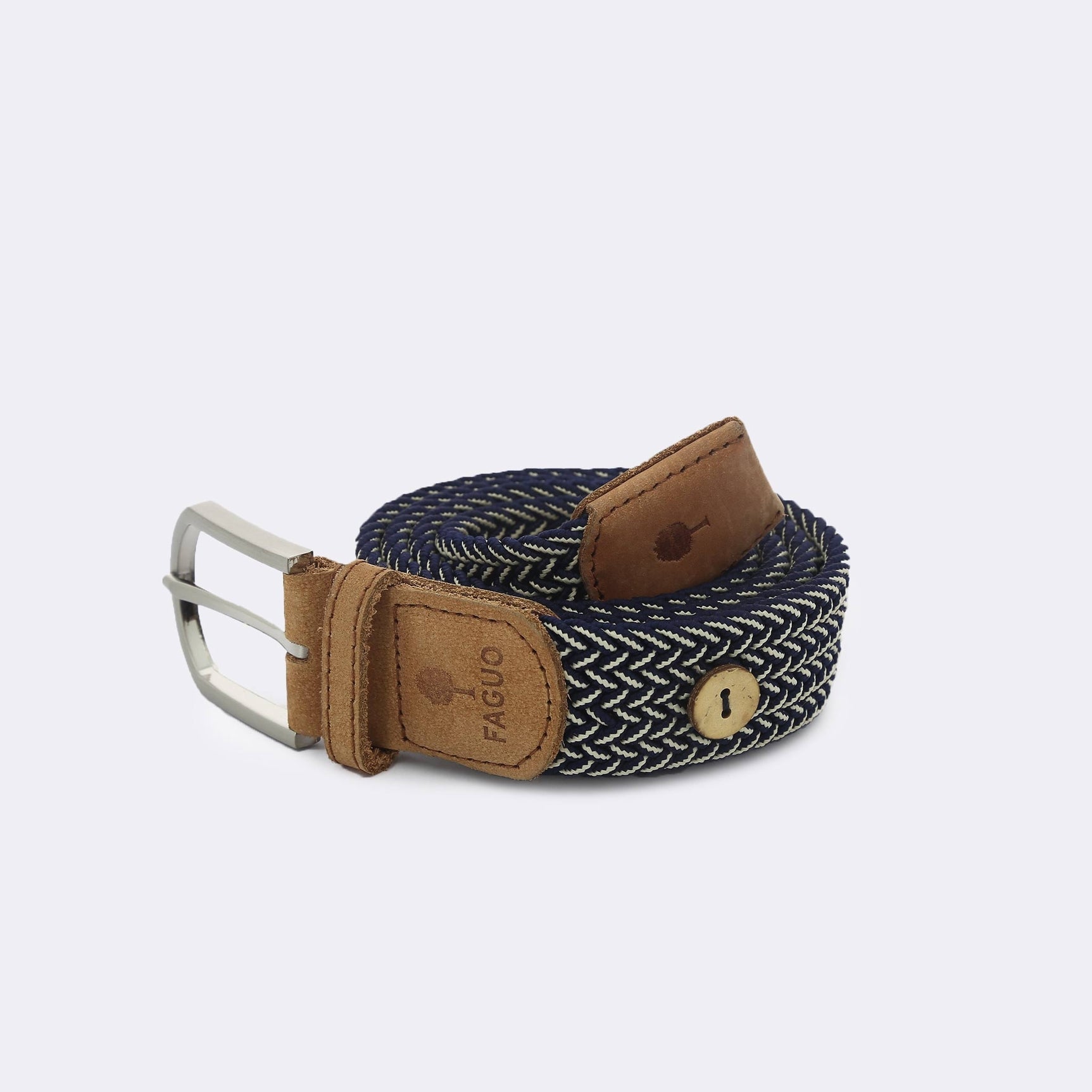 Faguo - Navy belt with beige pattern in recycled polyester - The Good Chic