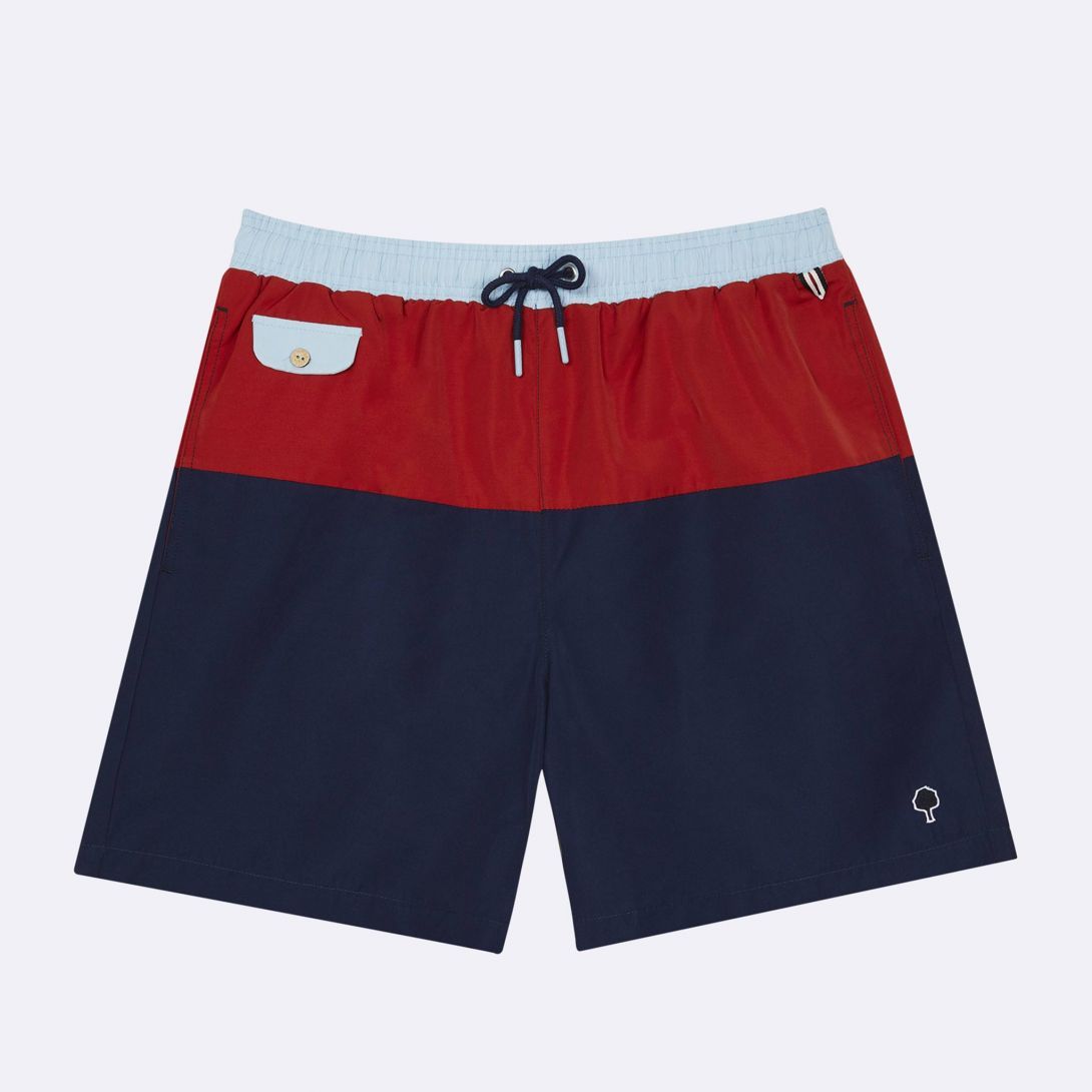 Faguo - Navy Blue and Red Swim Trunks - The Good Chic