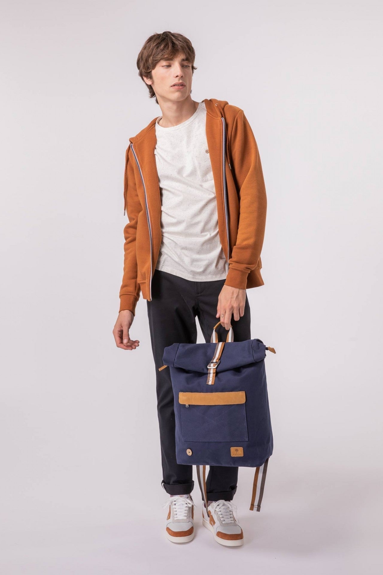 Faguo - Navy & tawny cotton backpack - The Good Chic