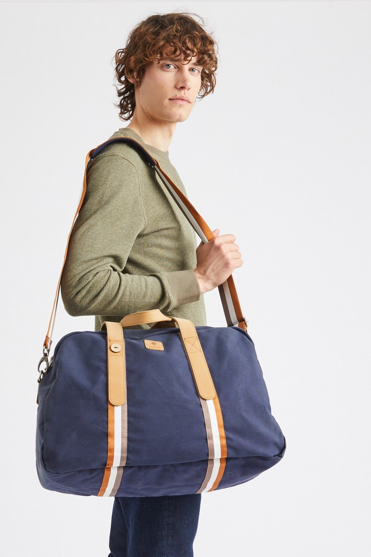 Faguo - Navy & tawny cotton travel bag - Bag48 - The Good Chic