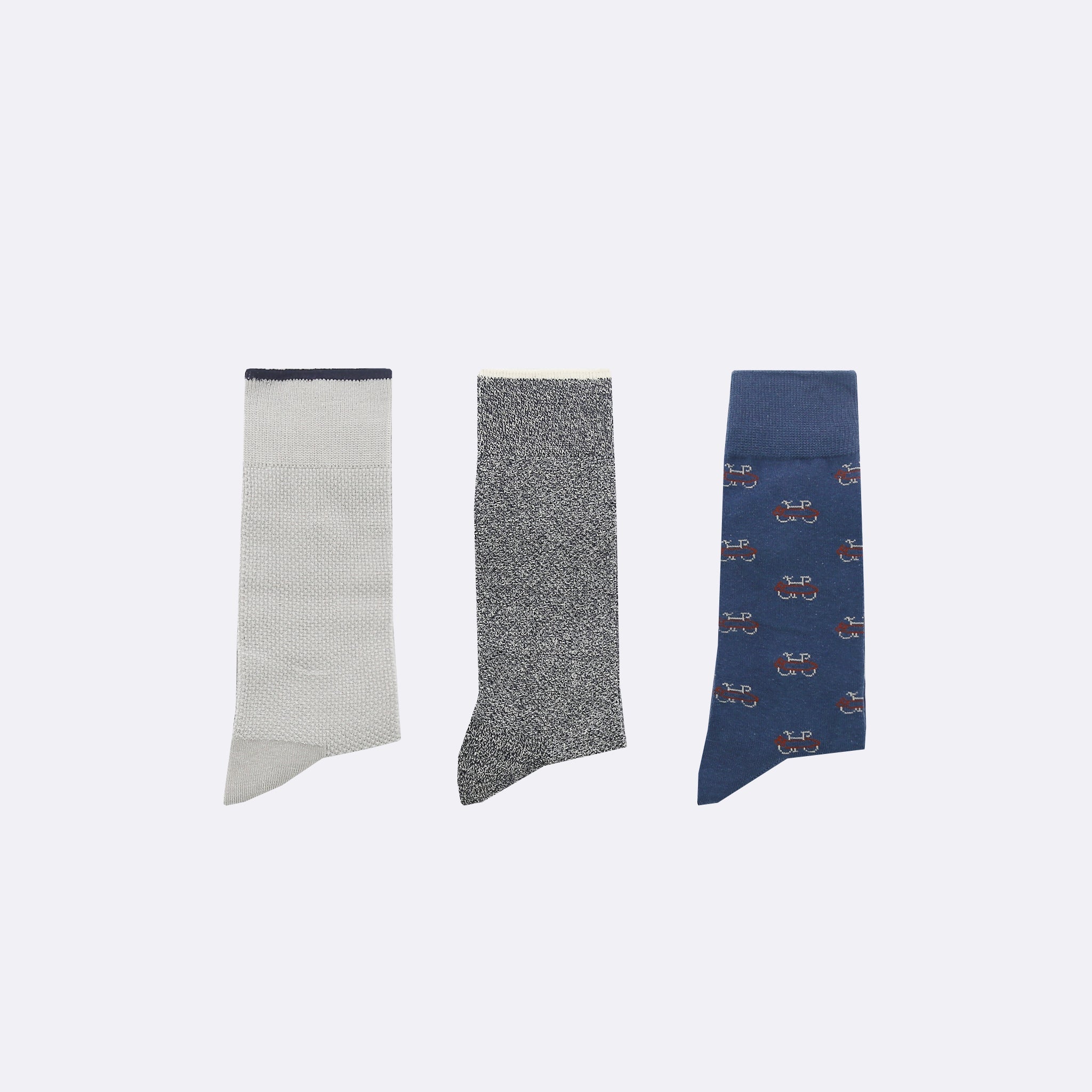 Faguo - Set of 3X Socks - Grey and Blue with Bikes - The Good Chic