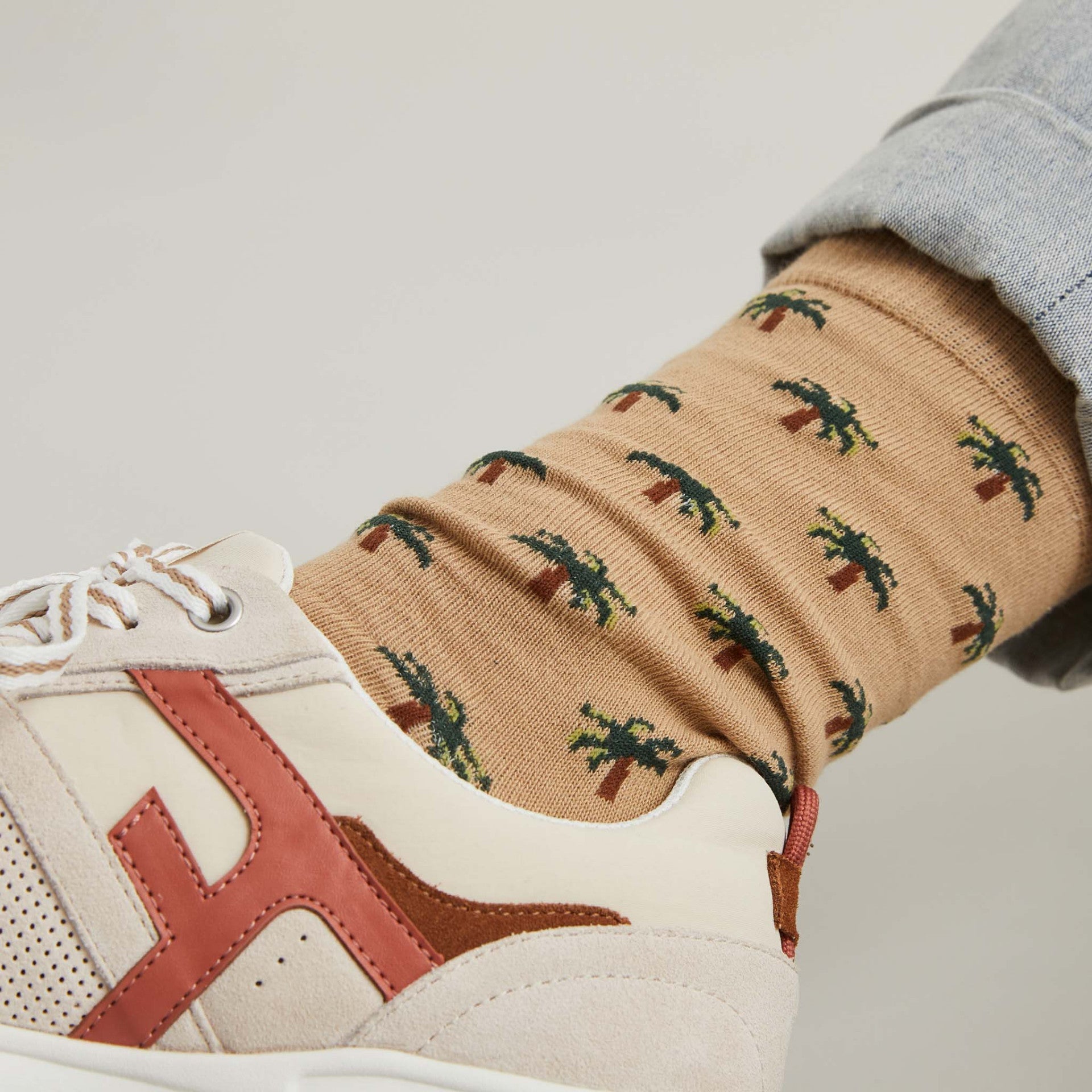 Faguo - Set of 3X Socks - Sand and Kaki with Bird and Palm Trees - The Good Chic
