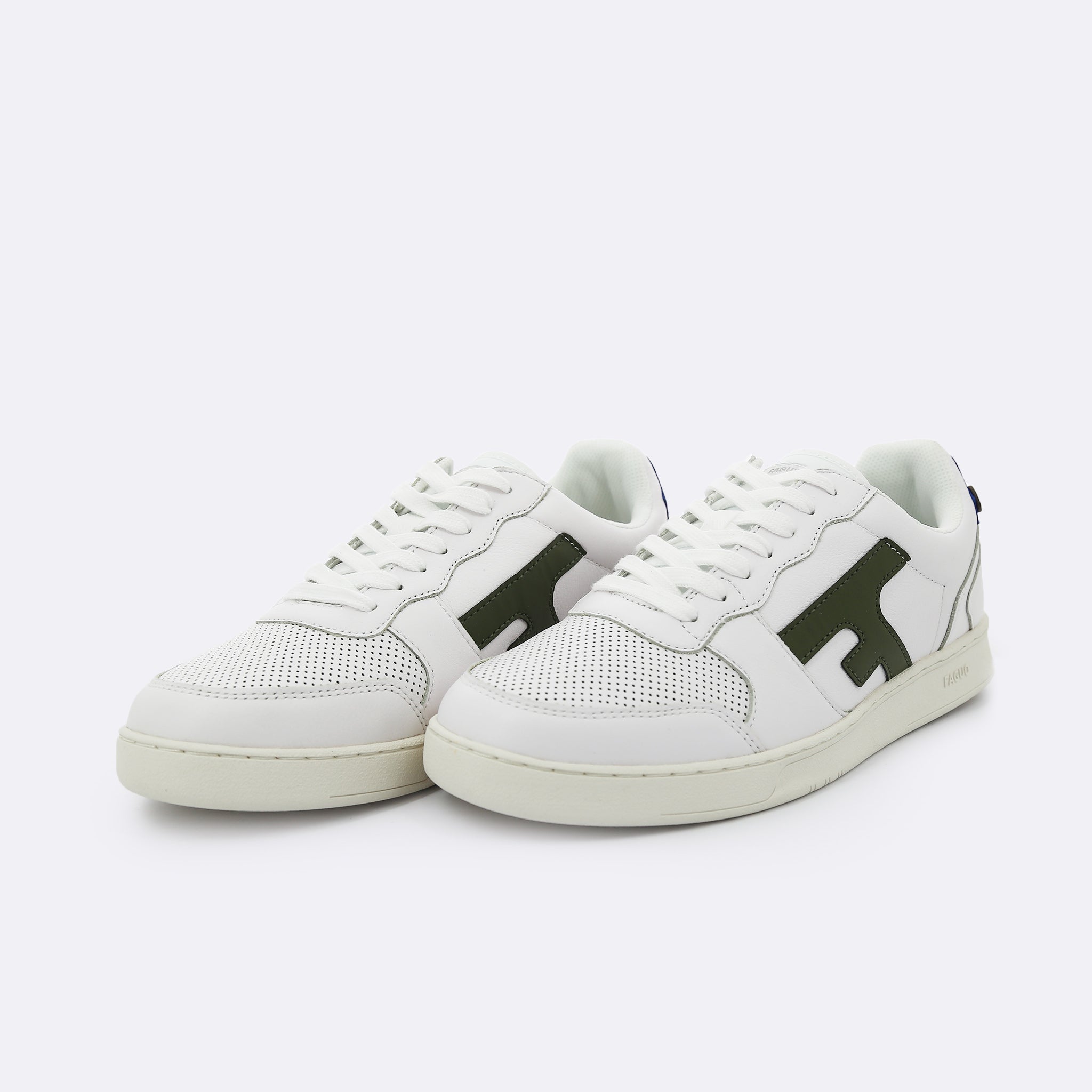 Faguo - White, Kaki & Blue sneakers in Leather - Hazel - The Good Chic
