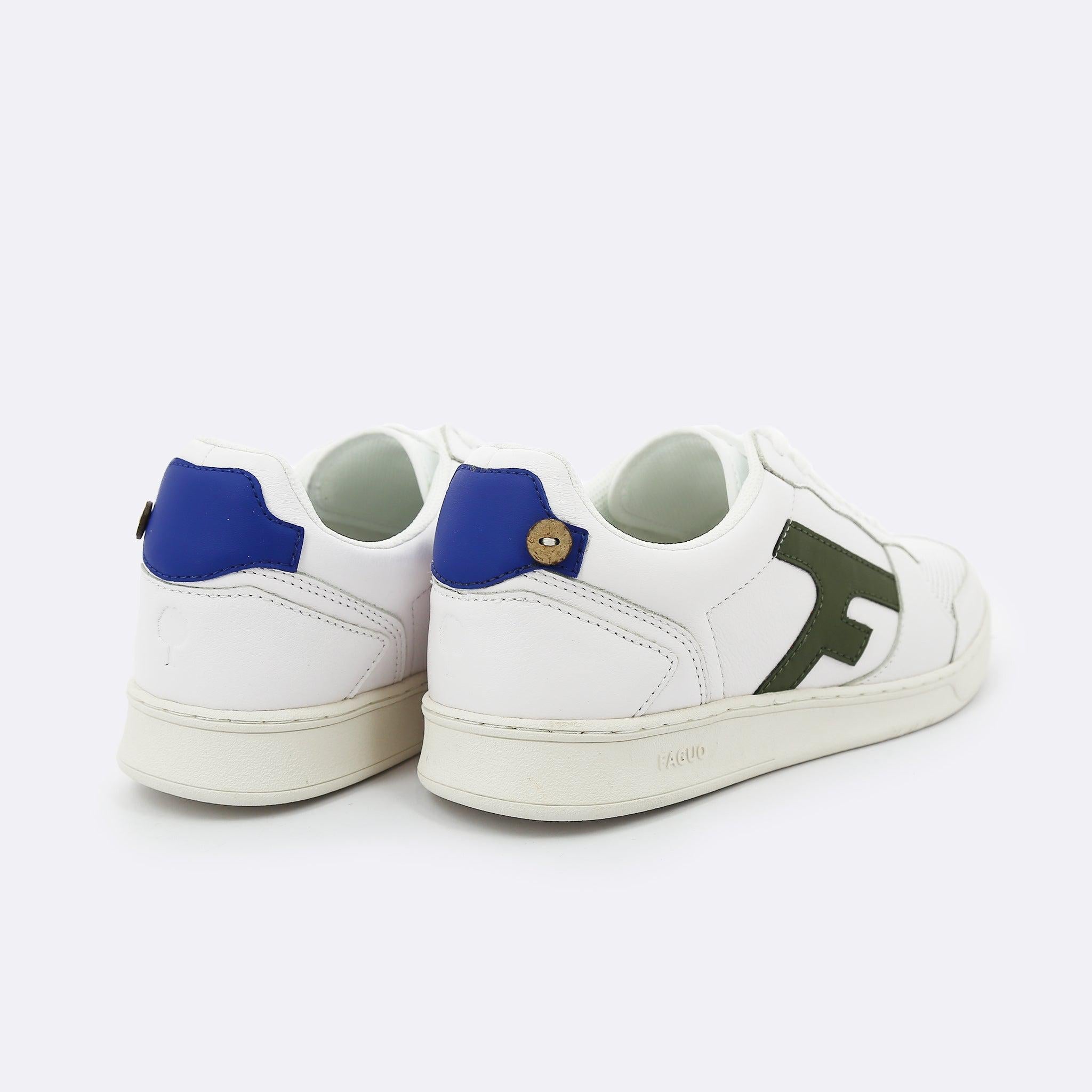 Faguo - White, Kaki & Blue sneakers in Leather - Hazel - The Good Chic