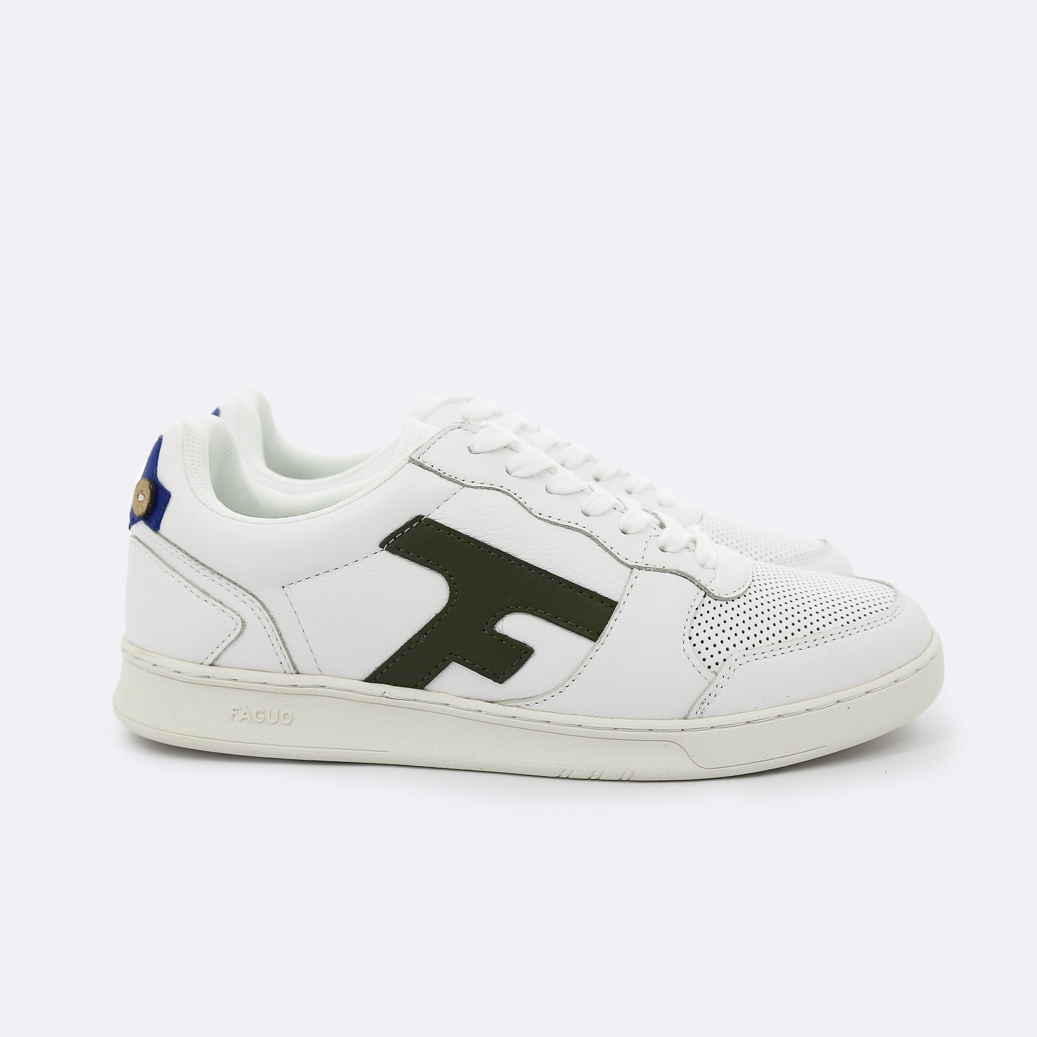 Faguo - White, Kaki & Blue sneakers in Leather - Hazel - The Good Chic
