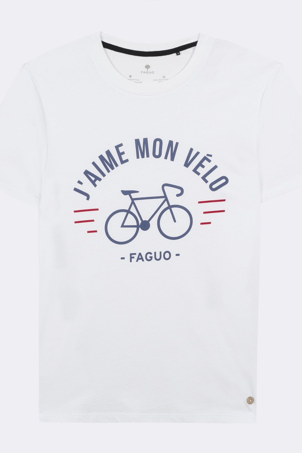 Faguo - White Round collar t-shirt in recycled cotton "j'aime mon velo"- Arcy - The Good Chic