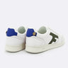 Hazel - White, Kaki & Blue sneakers in Leather - The Good Chic