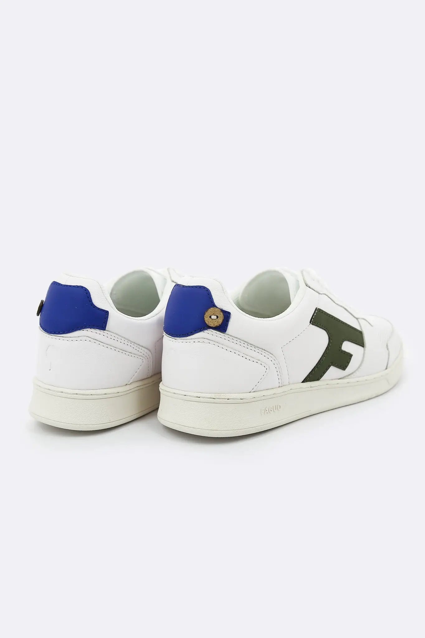 Hazel - White, Kaki & Blue sneakers in Leather - The Good Chic