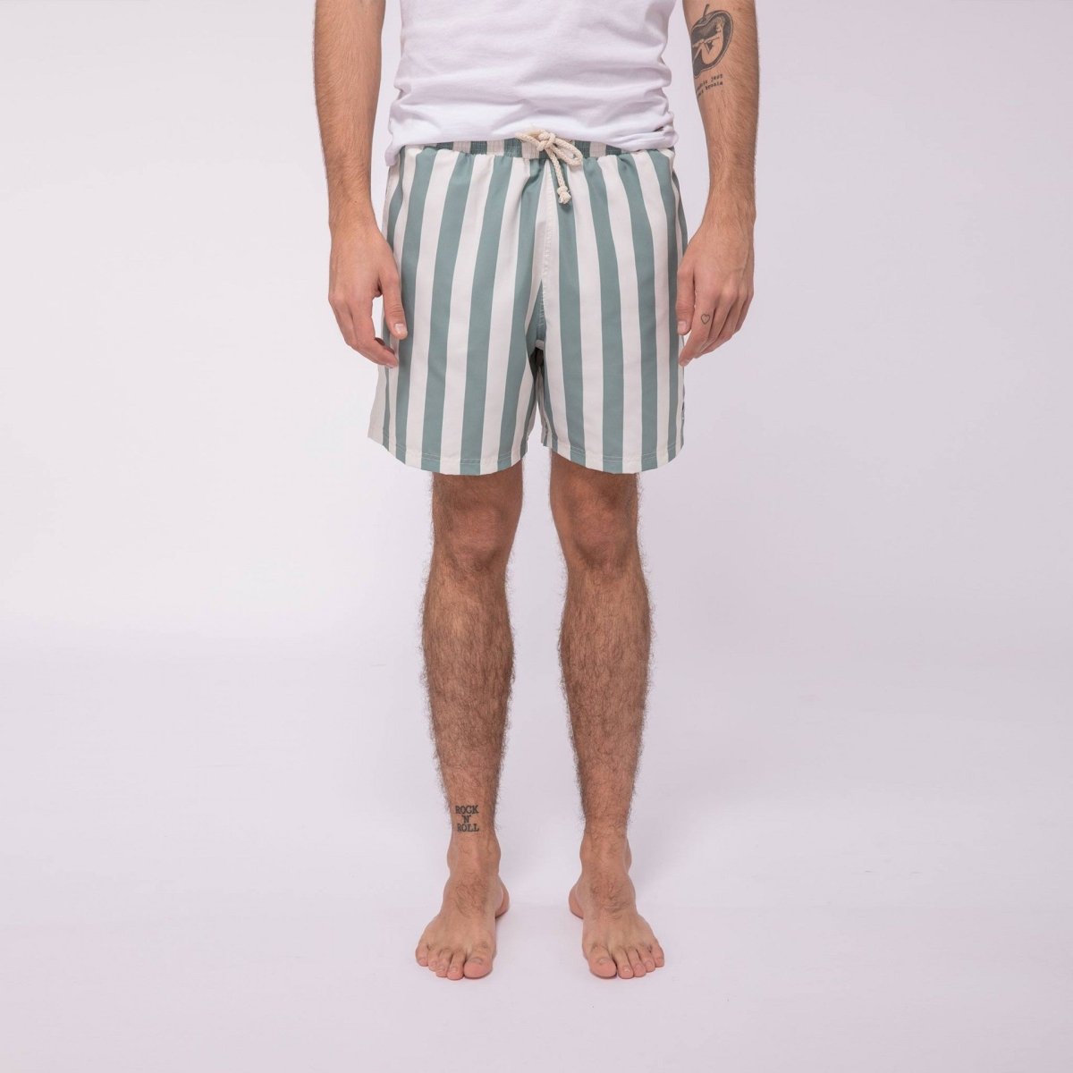 Mimizan Ecru & Green Stripes Swim Shorts - The Good Chic