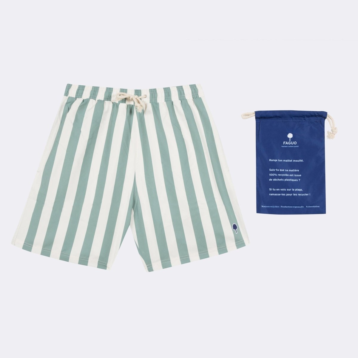 Mimizan Ecru & Green Stripes Swim Shorts - The Good Chic