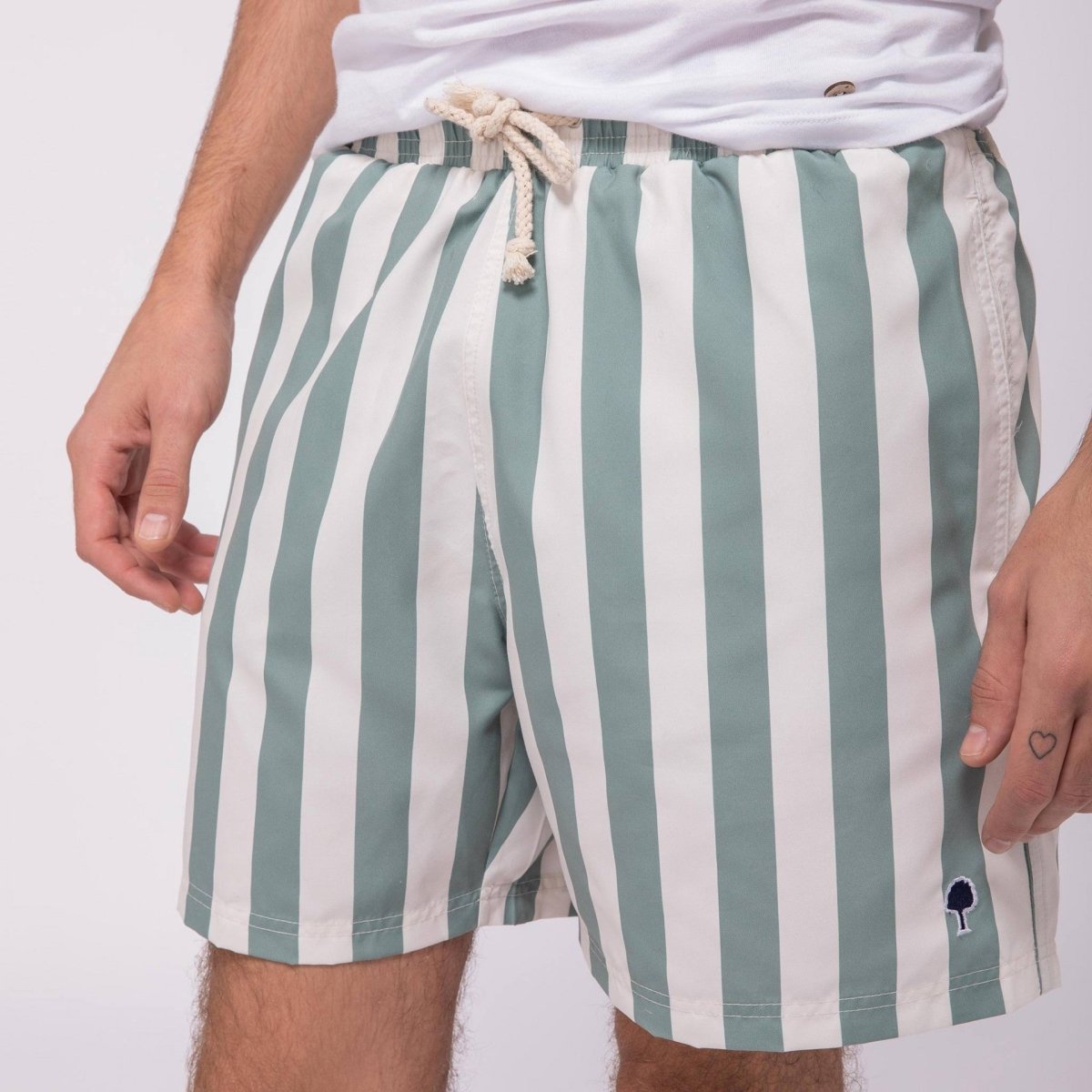 Mimizan Ecru & Green Stripes Swim Shorts - The Good Chic