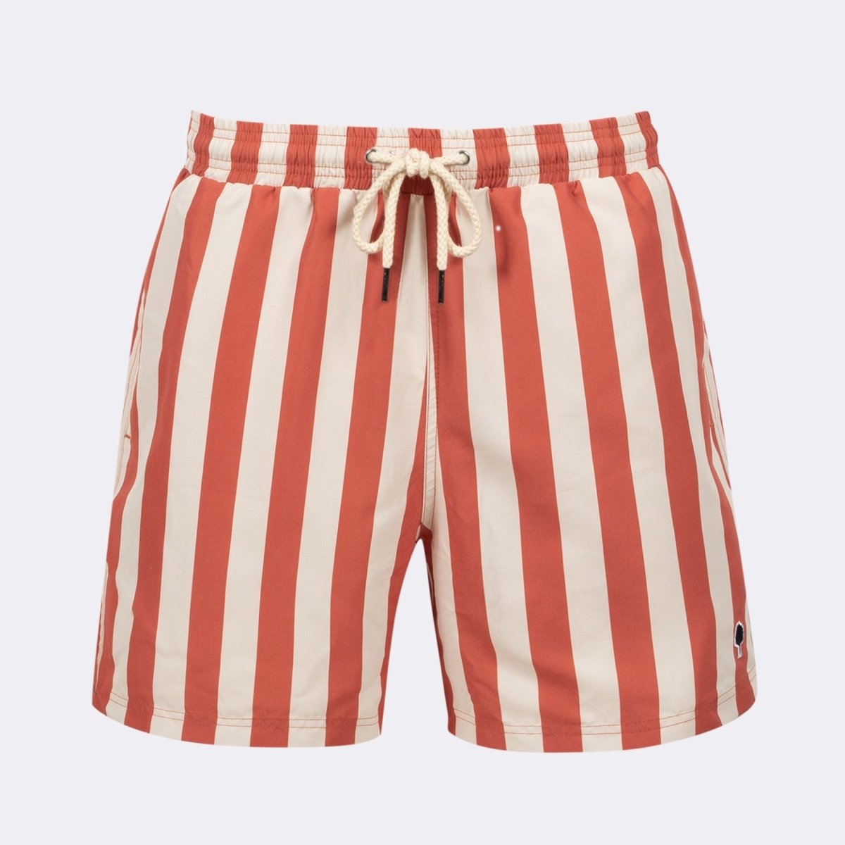 Mimizan Ecru & Terracota Stripes Swim Shorts - The Good Chic