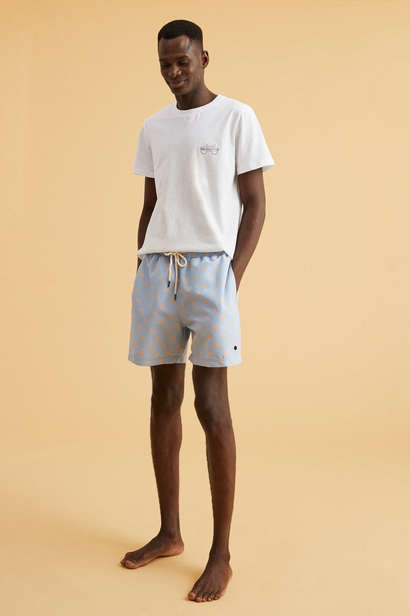 Mimizan Light Blue Palms Swim Shorts - The Good Chic