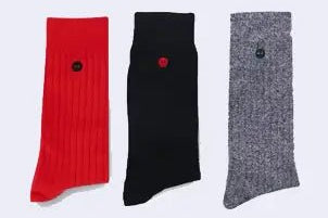 Set of 3X Socks in Cotton and Recycled Polyester - Red, Navy Blue, Grey - The Good Chic