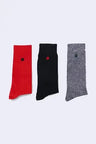 Set of 3X Socks in Cotton and Recycled Polyester - Red, Navy Blue, Grey - The Good Chic