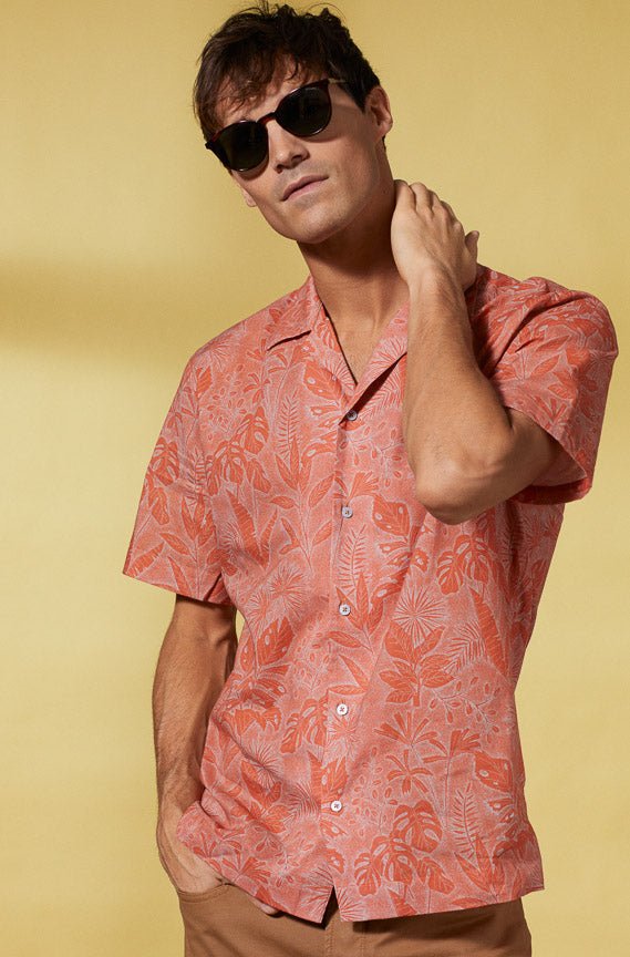 Vicomte A - Burnt Orange Floral Short Sleeve Shirt - Capri - The Good Chic