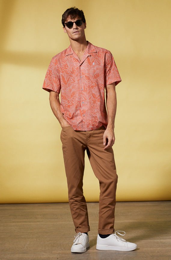 Vicomte A - Burnt Orange Floral Short Sleeve Shirt - Capri - The Good Chic