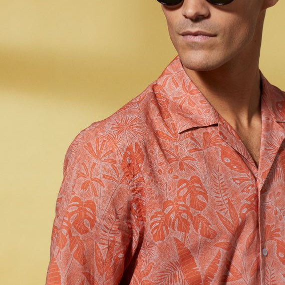 Vicomte A - Burnt Orange Floral Short Sleeve Shirt - Capri - The Good Chic
