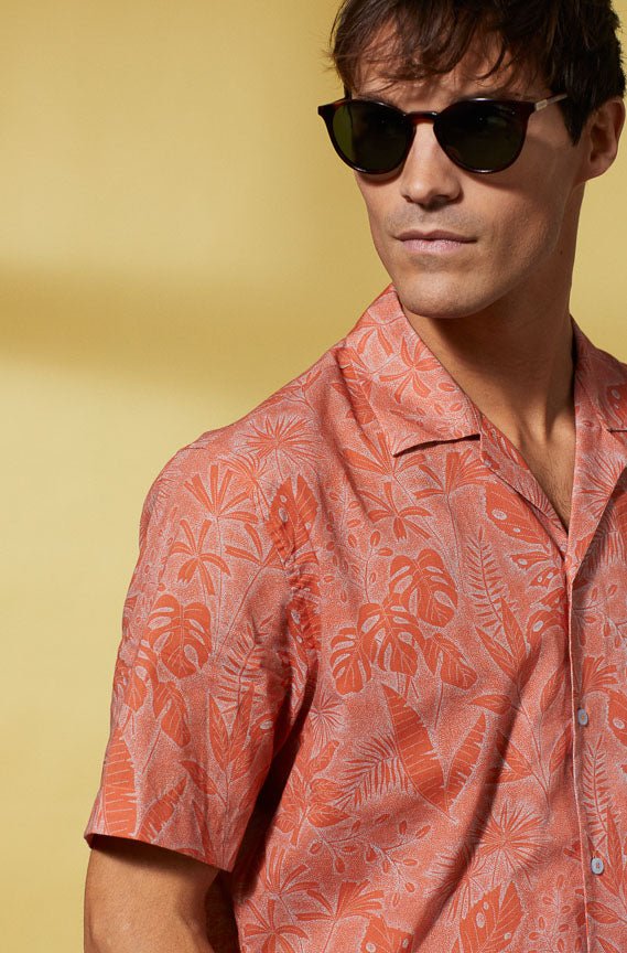Vicomte A - Burnt Orange Floral Short Sleeve Shirt - Capri - The Good Chic