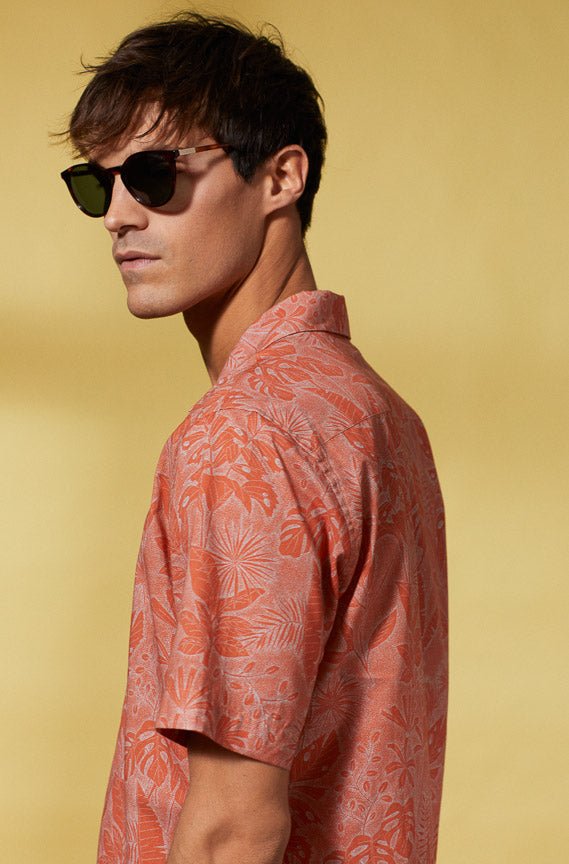 Vicomte A - Burnt Orange Floral Short Sleeve Shirt - Capri - The Good Chic
