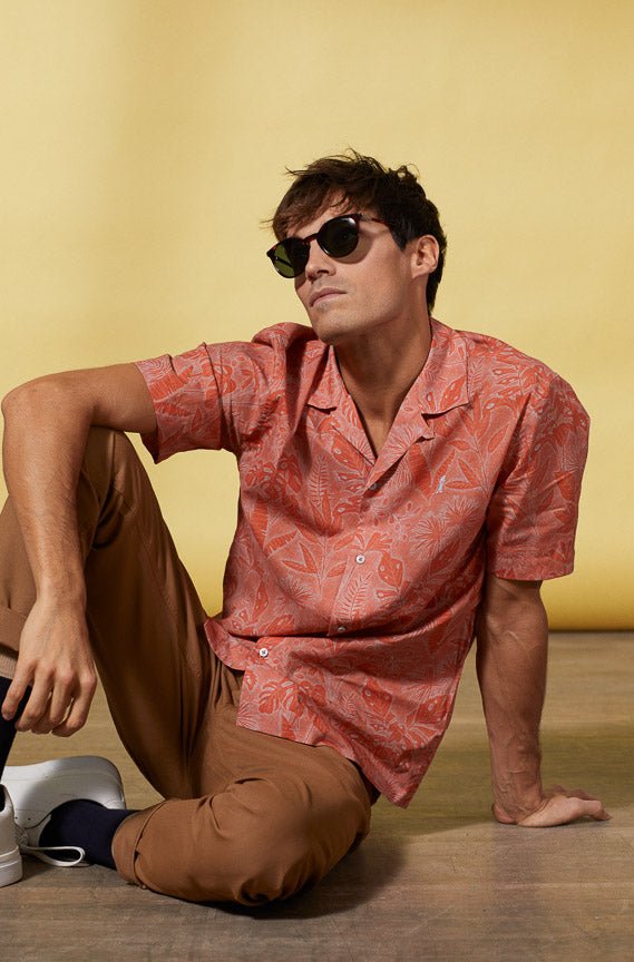 Vicomte A - Burnt Orange Floral Short Sleeve Shirt - Capri - The Good Chic