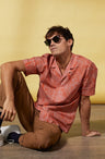 Vicomte A - Burnt Orange Floral Short Sleeve Shirt - Capri - The Good Chic