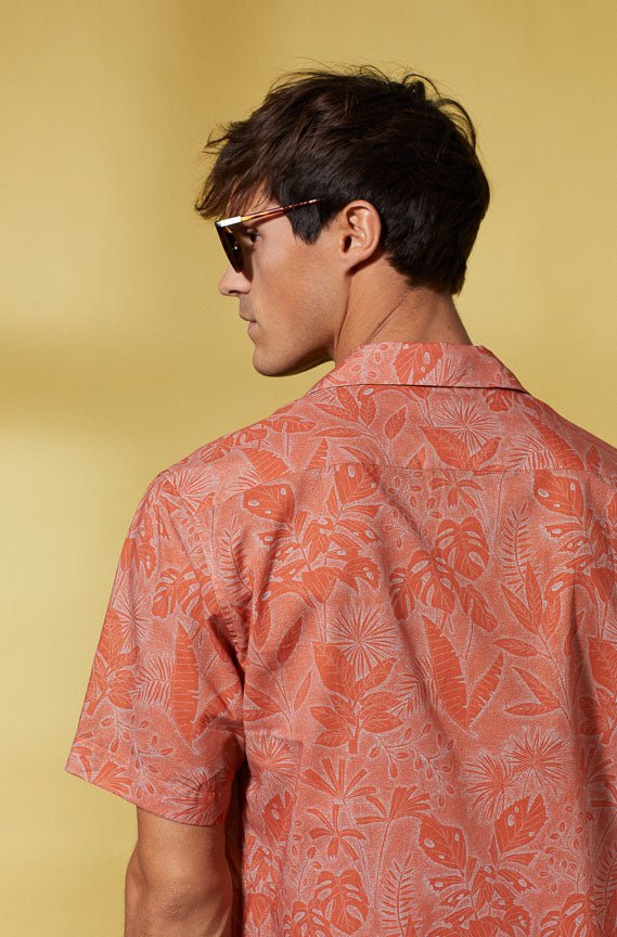 Vicomte A - Burnt Orange Floral Short Sleeve Shirt - Capri - The Good Chic