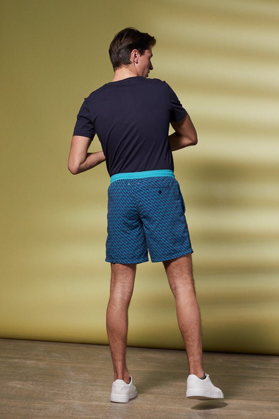 Vicomte A - Dark Blue Monogram Swimshorts - Malone - The Good Chic