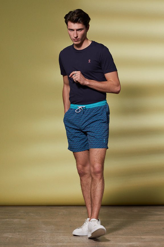 Vicomte A - Dark Blue Monogram Swimshorts - Malone - The Good Chic