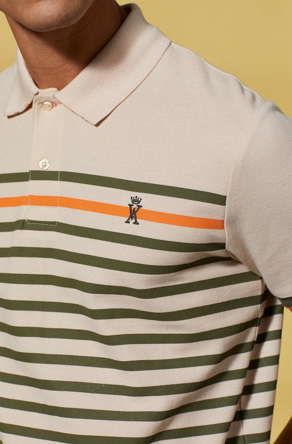 Vicomte A - Light Beige Striped Short Sleeve Polo Shirt - Piero - The Good Chic