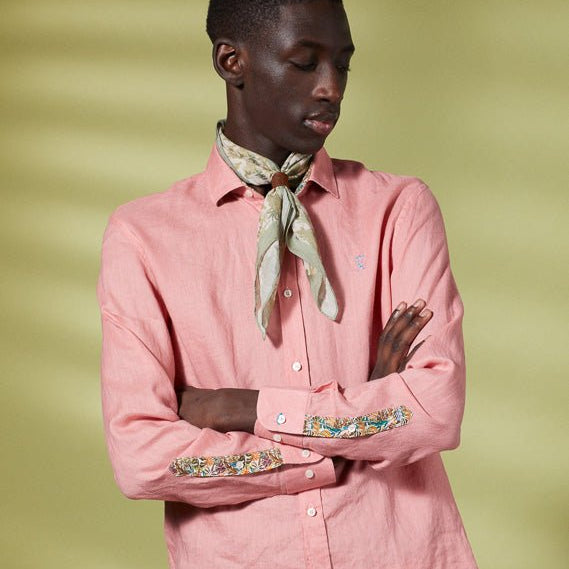 Vicomte A - Pink Slim Linen Shirt - Clay - The Good Chic