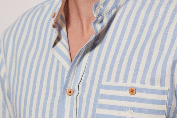 Vicomte A - Sky Blue Wide Stripe Shirt - Calvin - The Good Chic